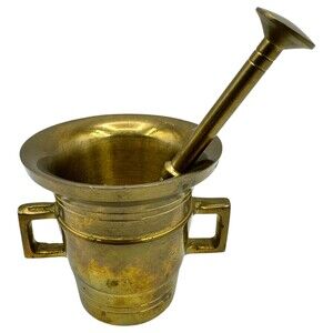 3.25" Mortar And Pestle 5.75" Heavy Solid Brass Pharmacy Apothecary Decorative